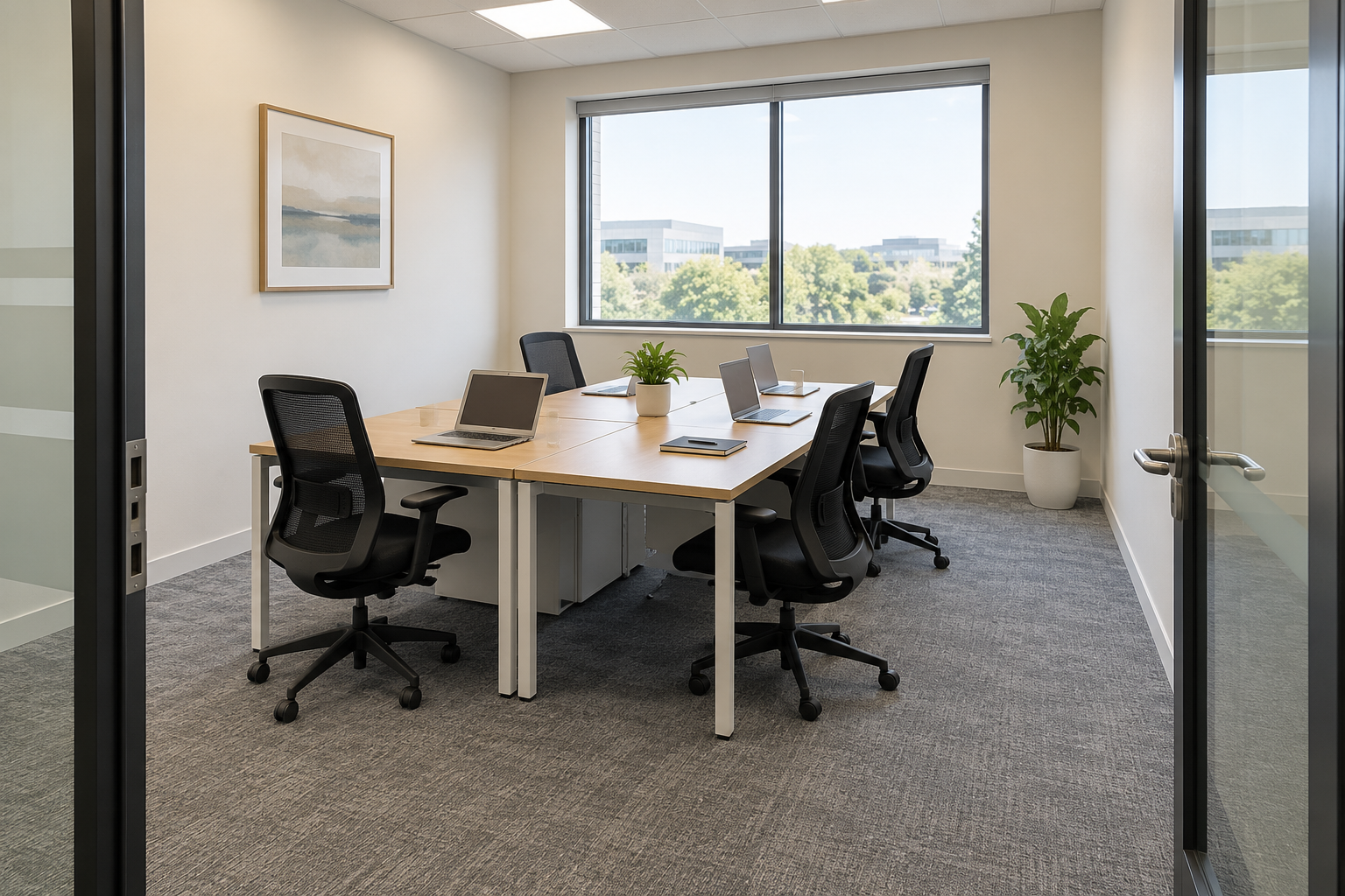 Illustrative private serviced office for four people; not the actual Shenzhen room